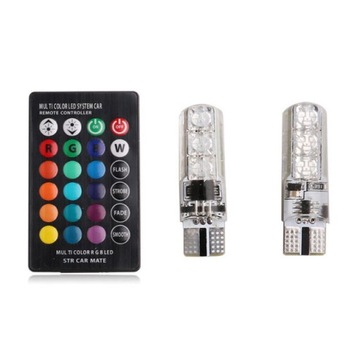 ŻARÓWKI LED RGBw T10 W5W POSTOJOWE WNĘTRZA + PILOT