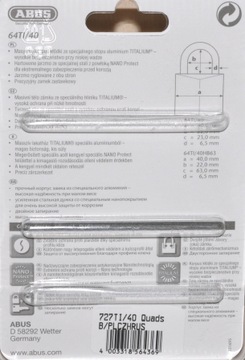 ABUS 4 ЧЕТЫРЕ НАВЕСНЫХ ЗАМКА НА ОДИН 1 НАВЕСНОЙ ЗАМОК 40