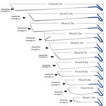 Druty usuwania wgnieceń PDR 11 szt. narzędzia PL