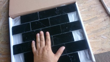 Кирпич мраморная мозаика Nero Marquina, полированный