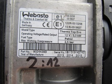 WEBASTO THERMO TOP EVO MERCEDES A4635003198 BENZIN