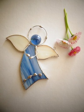 Витражный кулон Ангелочек Ангел летящие цвета