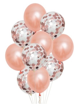 Balony Zestaw Bukiet Konfetti Rose Gold Ślub 10szt