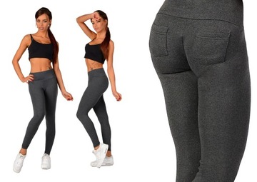 LEGGINSY WYSOKIM STANEM KIESZENIAMI GRAFI P3 XXL44