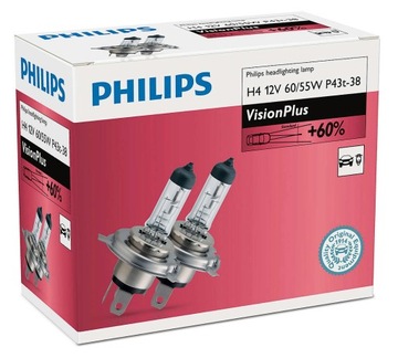 2x ŻARÓWKI PHILIPS VISION PLUS H4 +60% ŚWIATŁA