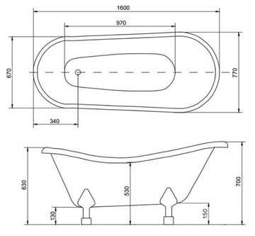 Ванна Besco RETRO Otylia 160x77 + БЕЛЫЕ НОЖКИ