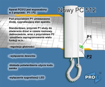 UNIFON DOMOFON PROEL PC 512 CYFROWY 2 ŻYŁOWY BIAŁY