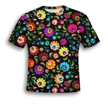 KOSZULKA 3D T-shirt KWIATY ŁOWICKIE XL FULL PRINT