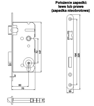 Замок врезной цилиндровый LOB Z7B 72/50