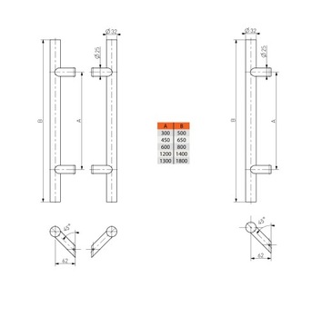 ручка-ручка дверная ручка INOX fi32mm1200/1600/4