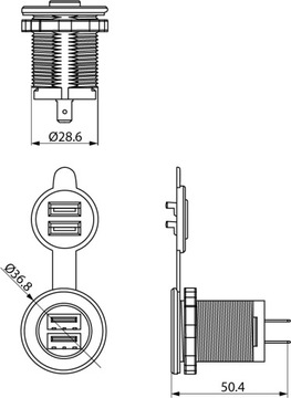 Gniazdo 2x USB do samochodu, ciągnika, gwintowane