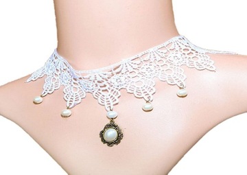 KOLIA KORONKA BIAŁA KAMEA NASZYJNIK CHOKER C165