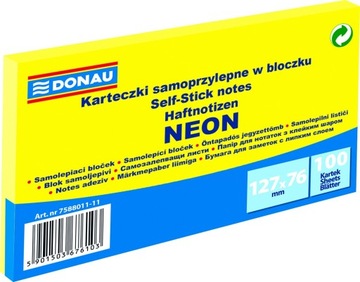 Karteczki samoprzylepne DONAU 127x76 NEON żółte