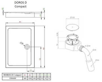 RADAWAY DOROS D COMPACT ДУШЕВОЙ ПОДДОН 130x90см + СИФОН