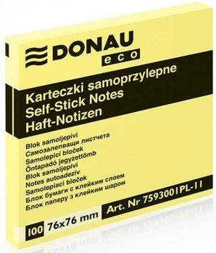 KARTECZKI SAMOPRZYLEPNE 76x76 ŻÓŁTE BLOCZKI DONAU