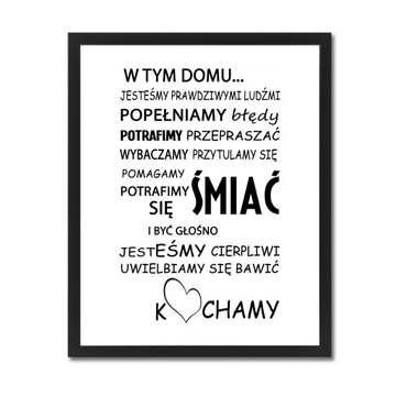 Nowoczesny obraz z napisami plakat Dom + RAMKA XL