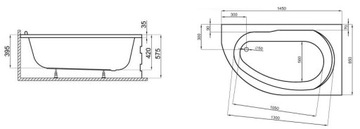 Угловая ванна POLIMAT MIKI 145x85 GW сифон. 15 ЛЕТ