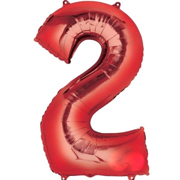 BALON-Y FOLIOWY CZERWONY RED CYFRY NA HEL CYFRA 2
