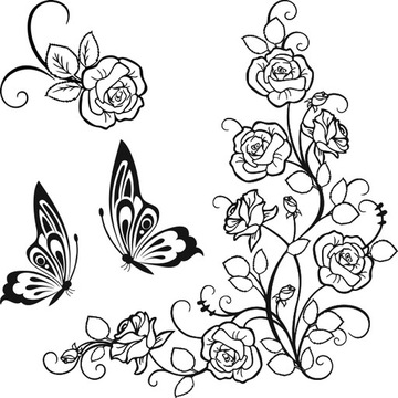 Duża naklejka na ścianę meble szafę do sypialni KWIATY róża motyl 70 cm