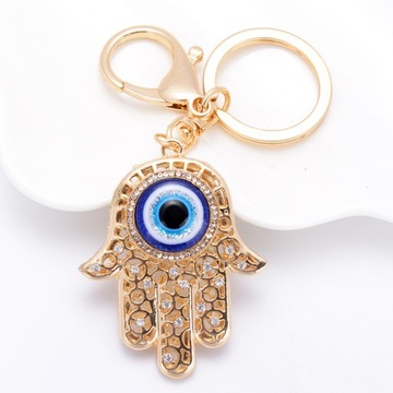 BRELOK BRELOCZEK BRYLOK OKO PROROKA EVIL EYE HAMSA FATIMA ZŁOTA ZAWIESZKA