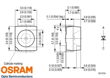 Фотодиод SMD LED PLCC-2 желтый 280мкд LYT676 OSRAM ___ [2шт]