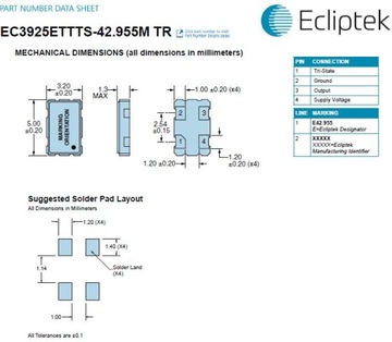 Кварцевый генератор SMD 42,955 МГц 5x3 мм