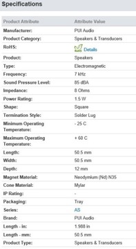 AS05008MS-R PUI Audio 1,5 Вт 8R 50x50 мм Динамик _ [1 шт.]