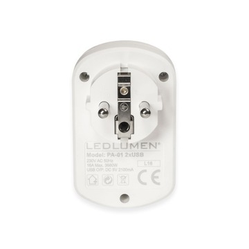Сетевой адаптер с зарядным устройством, 2 разъема USB