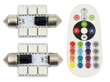 2 ŻARÓWKI C5W LED RGB KOLOROWE PILOT 5 TRYB 36 MM