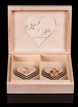 Деревянная шкатулка для обручальных колец-сердечек, ГРАВИРОВКА