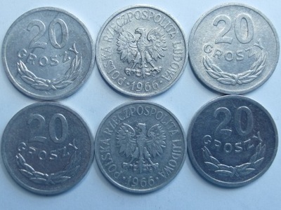 Moneta 20 gr groszy 1966 r piękna