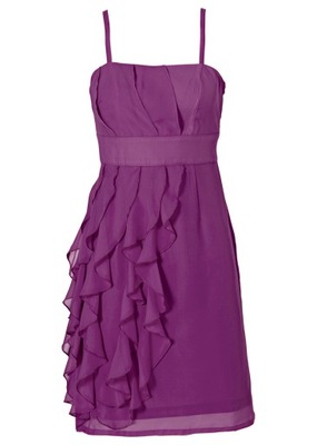 Sukienka damska z falbanami elegancka koktajlowa fioletowa bonprix 34