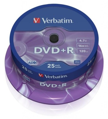 VERBATIM DVD+R 4,7GB 16x cake 25 sztuk matt silver