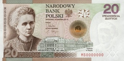 BANKNOT - 20 ZŁOTYCH 2011 MARIA SKŁODOWSKA CURIE - UNC