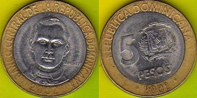 Dominikana 5 Pesos 2002 r.