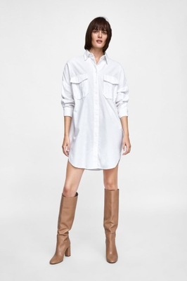 ZARA - biała koszulowa sztruksowa tunika - M/L