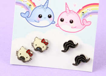 kolczyki KAWAII HELLO KITTY kotki CZARNE WĄSY K57