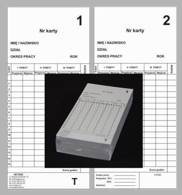 Karty papierowe TR90 rejestracja czasu pracy TR-90
