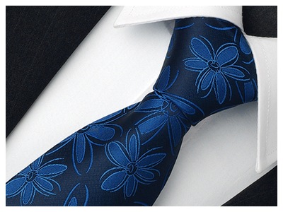 Krawat Męski w Kwiaty Chaber GRANATOWY g50