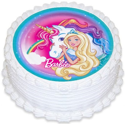 BARDZO GRUBY OPŁATEK NA TORT BARBIE JEDNOROŻEC 20