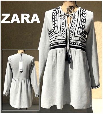 ZARA - szara sukienka mini z haftem - M
