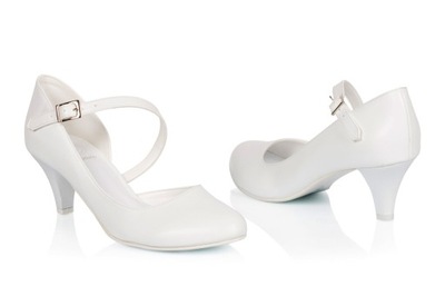 Klasyczne ślubne białe buty niskie z paskiem 39