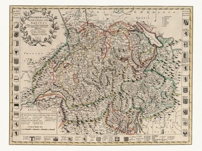 SZWAJCARIA bogato zdobiona mapa Senex 1721