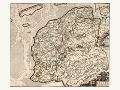 HOLANDIA FRYZJA ilustrowana mapa de Witt 1682