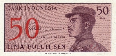 INDONEZJA - 50 Sen 1964 - z paczki bankowej
