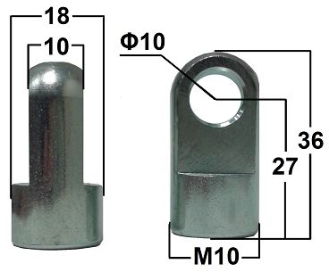 Przegub oczkowy fi 10mm gwint M10 dł. 27mm gr.10mm