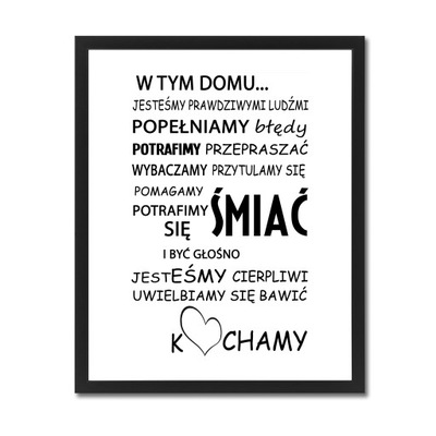 Nowoczesny obraz plakat W RAMIE A4 DOM KOCHAĆ