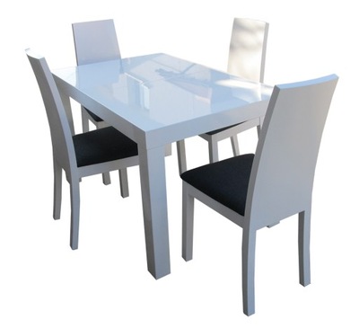 Stół i 4 krzesła biały połysk ELEGANCKI rozkładany