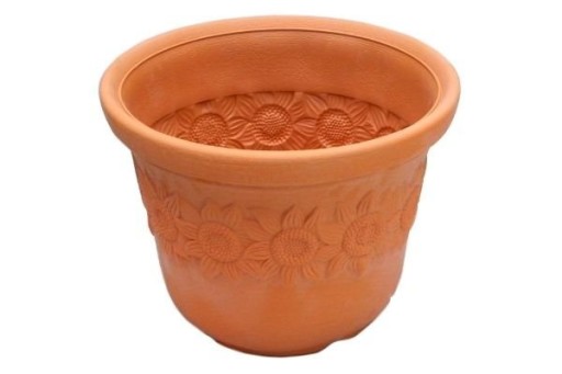 БОЛЬШОЙ НИЗКИЙ ЦВЕТОЧНЫЙ ГОРШОК SUNNY Terracotta 50л, массивный садовый, ДЛЯ ЦВЕТОВ НА ТЕРРАСЕ