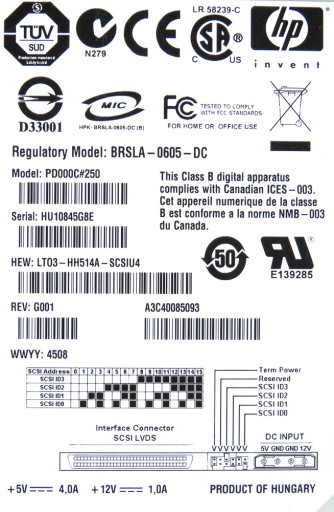 СТРИМЕР HP BRSLA-0605-DC SCSI 68-КОНТАКТНЫЙ